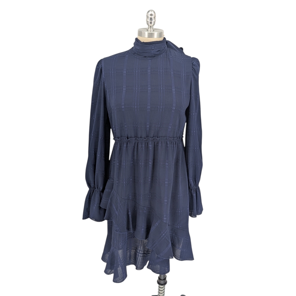 00263 See by Chloe High Neck Ruffle Dress Navy Blue size 40/8 bohemian fall
